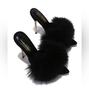Cape Robbin Black and Gold Fur Heels